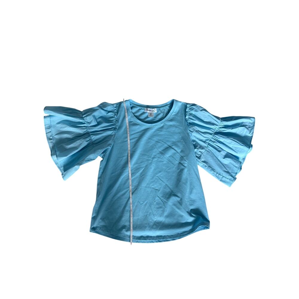 Bailey 44 Blue Ruffle Sleeve Top Women's M Flutter Sleeve Knit